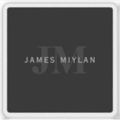 Moderne naam en monogram | Grijs en zwart Sticker (Voorkant)