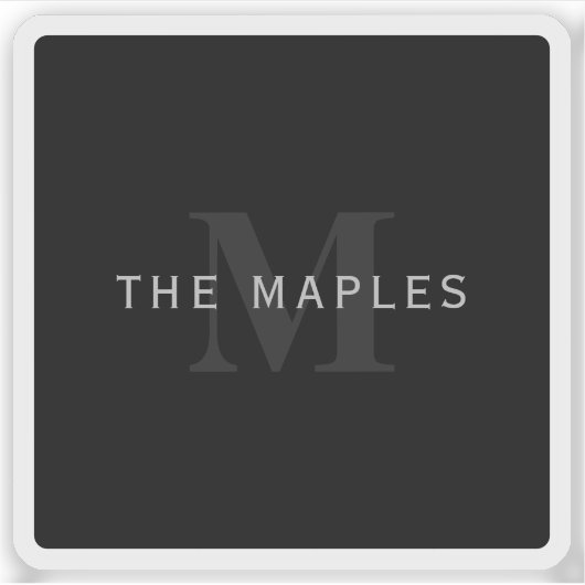 Moderne naam en monogram | Grijs en zwart Sticker (Voorkant)