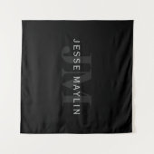 Moderne naam en monogram | Grijs en zwart Wandkleed (Voorkant (horizontaal))