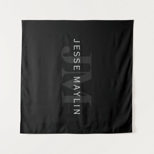 Moderne naam en monogram | Grijs en zwart Wandkleed (Voorkant (horizontaal))