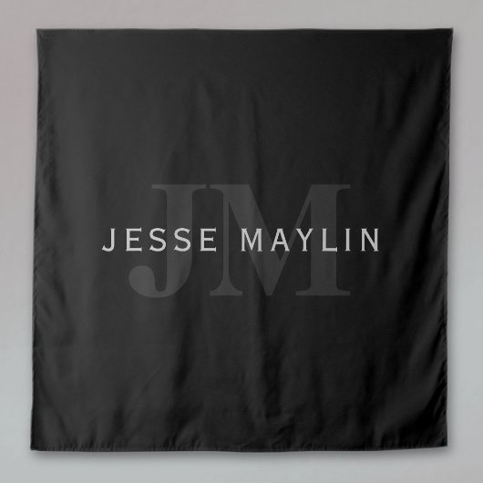 Moderne naam en monogram | Grijs en zwart Wandkleed
