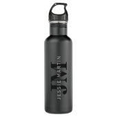 Moderne naam en monogram | Grijs en zwart Waterfles (Voorkant)