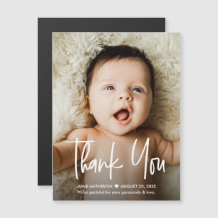 Moderne Naam Foto Baby Dank u Overlay Magnetische Uitnodiging