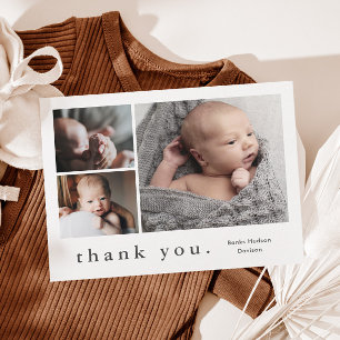 Moderne Naam Foto Collage Baby Bedankkaart
