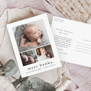 Moderne naam foto collage baby bedankt briefkaart