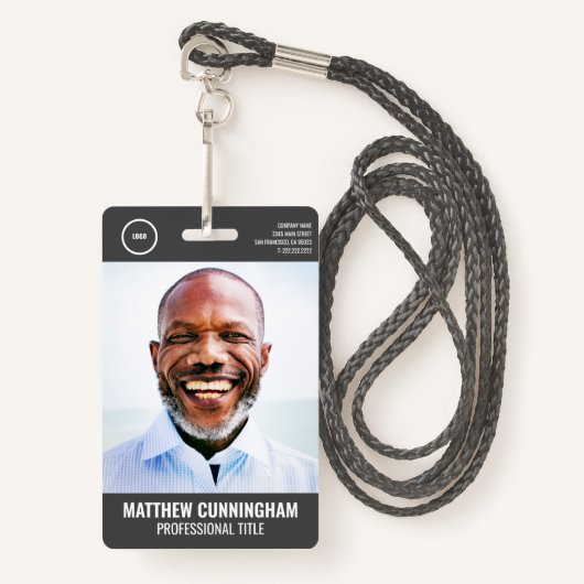 Moderne naam foto werknemer Barcode Round Logo Badge (Voorkant met draagriem)