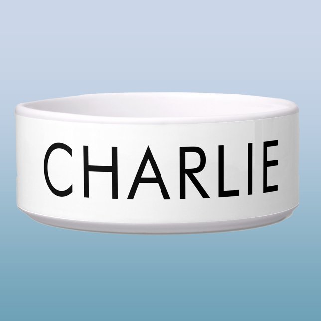 Moderne naam huisdier gepersonaliseerd voerbakje (Simple modern typography personalized pet name dog or cat food bowl)