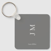 Moderne naam & Initialen Monogram Chic Grey Sleutelhanger (Voorkant)