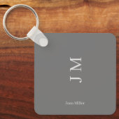 Moderne naam & Initialen Monogram Chic Grey Sleutelhanger (Voorkant)
