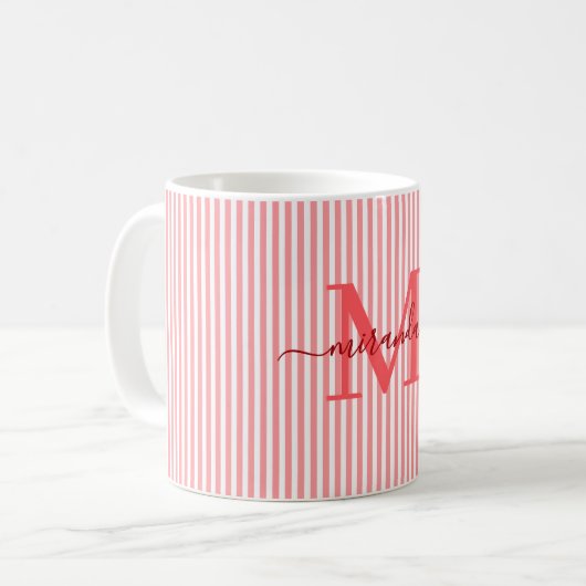 Moderne naam met monogram Rode Streep Koffiemok (Voorkant links)