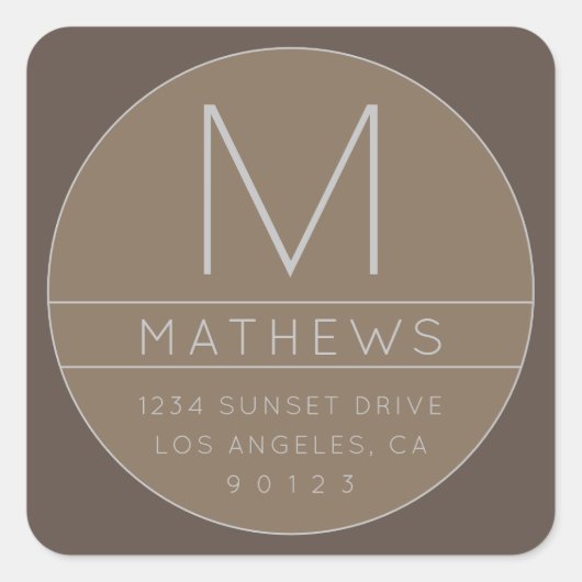 Moderne naam & monogram | Beige Vierkante Sticker (Voorkant)