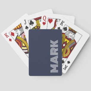 Moderne Naam Monogram Donkerblauw Wit Strepen Pokerkaarten