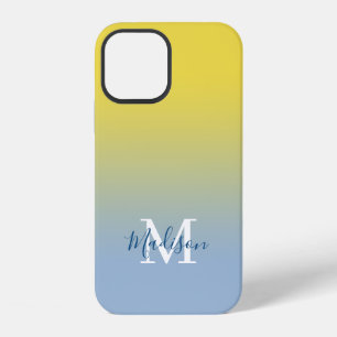 Moderne naam monogram gele naar lichtblauwe verloo iPhone 12 hoesje