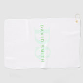 Moderne naam & Monogram | Groen & Wit Golfhanddoek (Horizontaal)