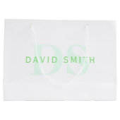 Moderne naam & Monogram | Groen & Wit Groot Cadeauzakje (Achterkant)