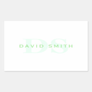 Moderne naam & Monogram Groen & Wit Rechthoekige Sticker