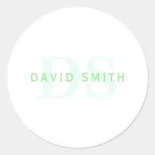 Moderne naam & Monogram Groen & Wit Ronde Sticker