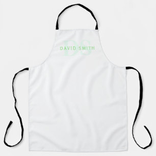 Moderne naam & Monogram Groen & Wit Schort