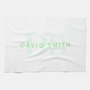 Moderne naam & Monogram   Groen & Wit Theedoek