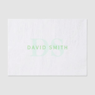 Moderne naam & Monogram Groen & Wit Tissuepapier