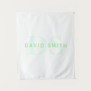 Moderne naam & Monogram Groen & Wit Wandkleed