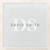 Moderne naam & Monogram | Licht & donkergrijs wit Glazen Onderzetter (Voorkant)