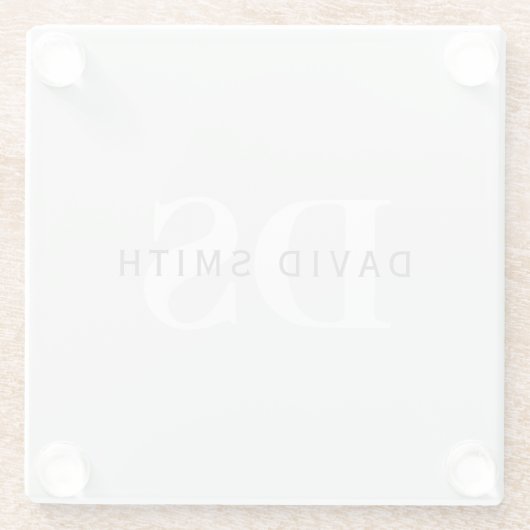 Moderne naam & Monogram | Licht & donkergrijs wit Glazen Onderzetter (Achterkant)