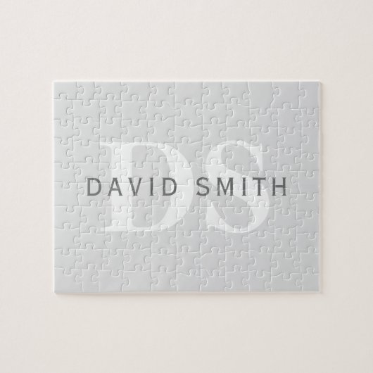 Moderne naam & Monogram | Licht & donkergrijs wit Legpuzzel (Horizontaal)