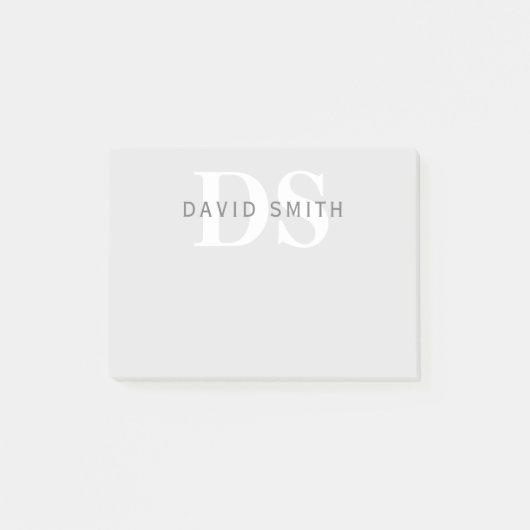 Moderne naam & Monogram | Licht & donkergrijs wit Post-it® Notes (Voorkant)