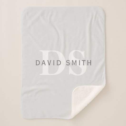 Moderne naam & Monogram | Licht & donkergrijs wit Sherpa Deken (Voorkant)