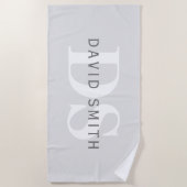 Moderne naam & Monogram | Licht & donkergrijs wit Strandlaken (Voorkant)