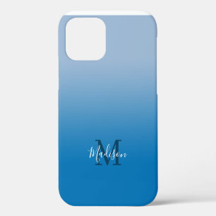 Moderne naam monogram licht naar donkerblauwe grad iPhone 12 hoesje