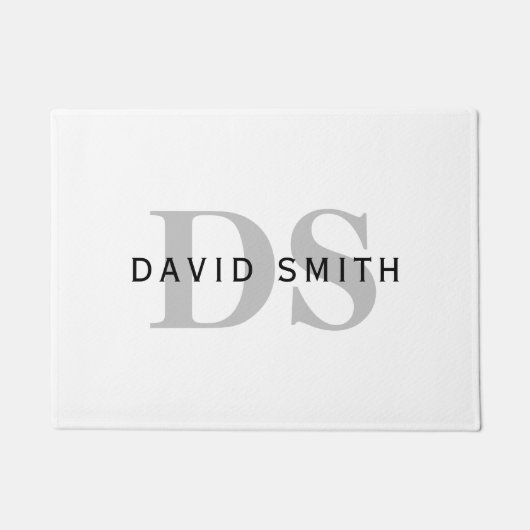 Moderne naam & Monogram | Wit Zwart & Grijs Deurmat (Voorkant)