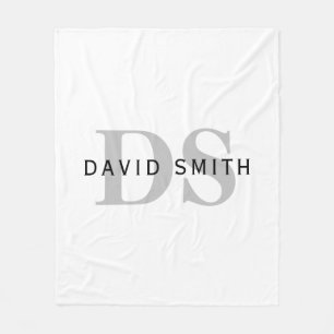 Moderne naam & Monogram   Wit Zwart & Grijs Fleece Deken