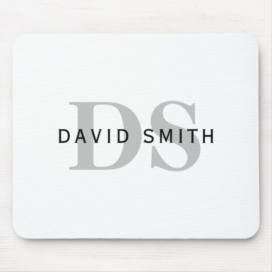 Moderne naam & Monogram | Wit Zwart & Grijs Muismat (Voorkant)