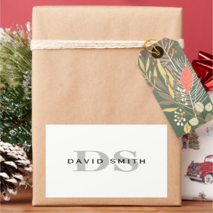 Moderne naam & Monogram   Wit Zwart & Grijs Rechthoekige Sticker