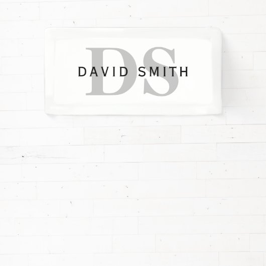 Moderne naam & monogram | Wit Zwart & Grijs Spandoek (Insitu)