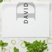 Moderne naam & Monogram | Wit Zwart & Grijs Theedoek (Gevouwen)