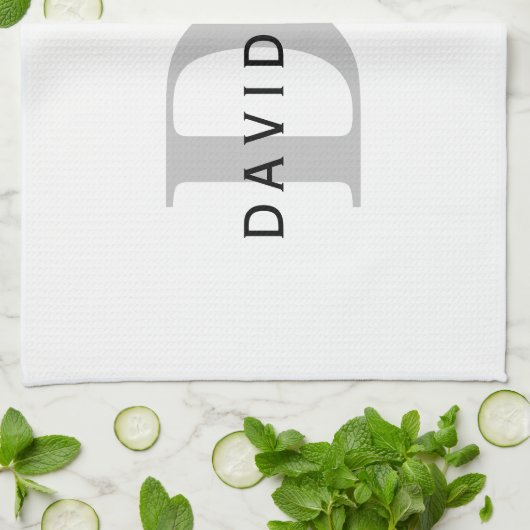 Moderne naam & Monogram | Wit Zwart & Grijs Theedoek (Gevouwen)