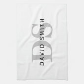 Moderne naam & Monogram | Wit Zwart & Grijs Theedoek (Verticaal)