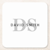 Moderne naam & Monogram | Wit Zwart & Grijs Vierkante Kartonnen Onderzetter (Voorkant)