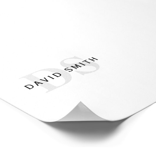 Moderne naam & Monogram | Zwart Wit & Grijs Poster (Hoek)