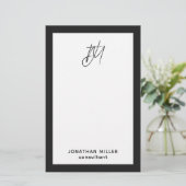 Moderne naam zwart-wit monogram briefpapier (Staand voorkant)