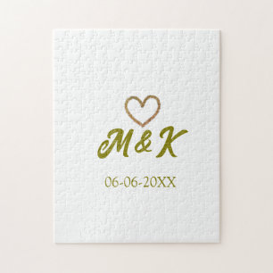 Moderne naamletter van trouwpaar met gouden hart legpuzzel