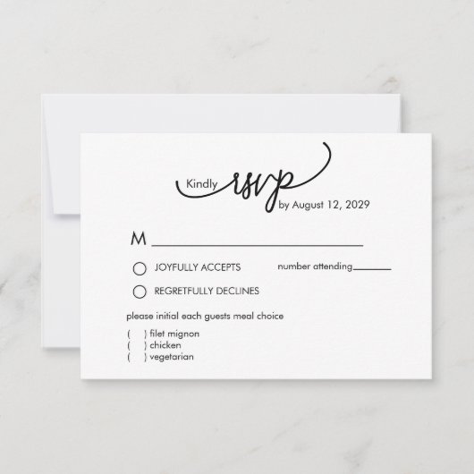 Moderne naammonogram met blad in script RSVP kaartje (Voorkant)