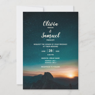 Moderne nacht Sky Mountain Galaxy Sunrise bruiloft Kaart