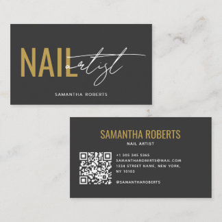 Moderne nagelkunstenaar QR-code grijs goud Visitekaartje