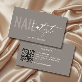 Moderne nagelkunstenaar QR-code taupe Visitekaartje