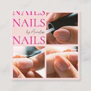 Moderne nagels Blush Roze Zwart Schrift 3 Foto Sal Vierkante Visitekaartje