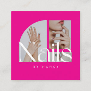 Moderne Nail Artist Photo Collage Hot Pink Vierkante Visitekaartje